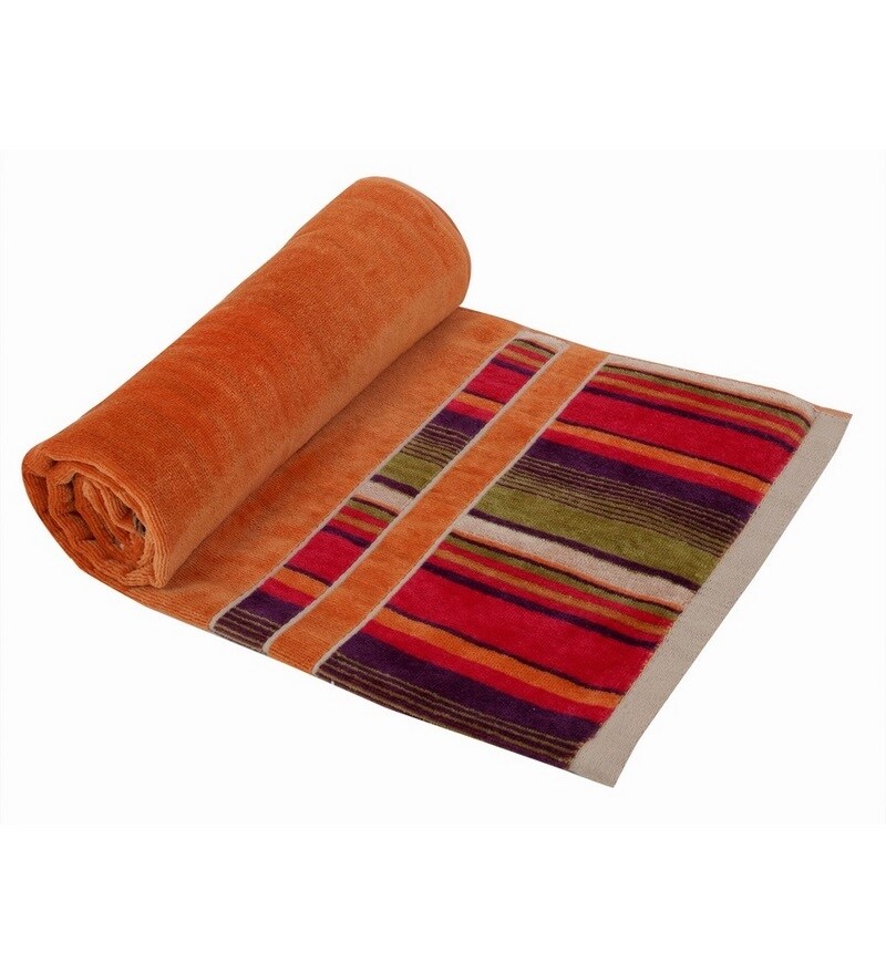 Aqua Pearl Alts Orange Stripes Cotton Bath Towels by Aqua Pearl Online