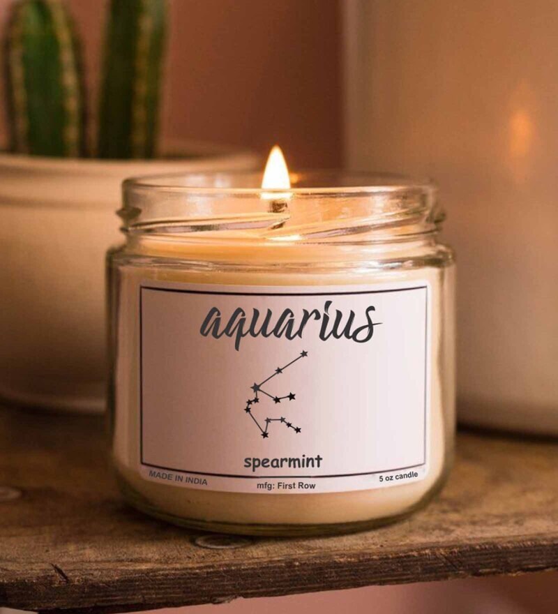 Buy Aquarius Sun Sign 5Oz Spearmint Scent White Color Glass Jar Zodiac