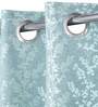 Aqua Floral Jacquard 5 Ft Light Filtering Eyelet Window Curtain
