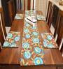 Floral Passion (72x13) Aqua Blue & Brown Cotton Table Runner