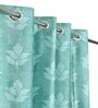 Aqua Blue Polyester Floral 7Ft Inches Semisheer Eyelet Door Curtains (Pack of 2)