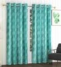 Aqua Blue Polyester Floral 7Ft Inches Semisheer Eyelet Door Curtains (Pack of 2)