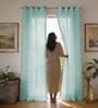 Aqua Blue with pom pomSolid Polyester Curtains for Door Pack of 2
