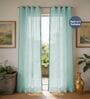 Aqua Blue with pom pomSolid Polyester Curtains for Door Pack of 2