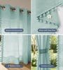 Aqua Blue with pom pomSolid Polyester Curtains for Window Pack of 2