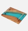 Aqua Blue Wood Handcrafted Serving Tray