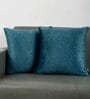Aqua Woven Cotton 16 x 16 Inches Cushion Covers (Set of 2)