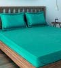 Teal Cotton 400TC Fitted Queen Size Bedsheet With 2 Pillow Covers
