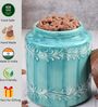 Aqua Embossed Ceramic Air Tight Jar with Wooden Lid