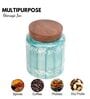 Aqua Embossed Ceramic Air Tight Jar with Wooden Lid