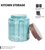 Aqua Embossed Ceramic Air Tight Jar with Wooden Lid