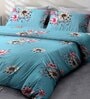 Aqua Floral 144 TC Microfiber Queen Sized Bedsheet With 2 Pillow Covers