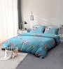 Aqua Floral 144 TC Microfiber Queen Sized Bedsheet With 2 Pillow Covers