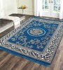 Aqua Floral Chenile 5 X 7 Feet Machine Made Carpet