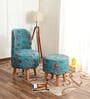 Aqua Floral Printed Chair & Stool in Natural Finish