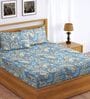 Aqua Glace Cotton Paisley Print Elastic Fitted King Bedsheet With 2 Pillow Covers