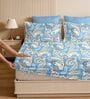 Aqua Glace Cotton Paisley Print Elastic Fitted King Bedsheet With 2 Pillow Covers
