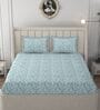 Aqua Glace Cotton Paisley Print Elastic Fitted King Bedsheet With 2 Pillow Covers