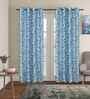 Aqua Polyester Floral 7ft 95% Blackout Eyelet Door Curtains (2Pcs)
