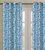 Aqua Polyester Floral 7ft 95% Blackout Eyelet Door Curtains (2Pcs)