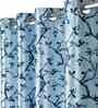 Aqua Polyester Floral 9ft Blackout Eyelet Door Curtains