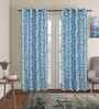 Aqua Polyester Floral 9ft Blackout Eyelet Door Curtains
