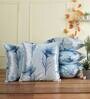 Aqua Floral Polyester Blend 16 x 16 Inches Cushion Covers (Set of 5)