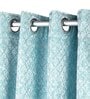 Aqua Polyester Blend Geometric 8ft Light Filtering Eyelet Long Curtain