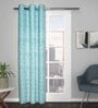 Aqua Polyester Blend Geometric 9ft Light Filtering Eyelet Long Curtain
