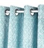 Aqua Polyester Blend Geometric 9ft Light Filtering Eyelet Long Curtain