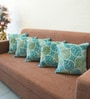Aqua Polyester Floral 16x16 inches Cushion Covers Set of 5