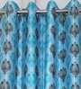 Aqua Floral Polyester 7 Ft Blackout Eyelet Door Curtains (Set of 2)