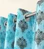 Aqua Floral Polyester 7 Ft Blackout Eyelet Door Curtains (Set of 2)