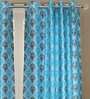 Aqua Floral Polyester 7 Ft Blackout Eyelet Door Curtains (Set of 2)
