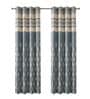 Aqua Polyester Geometric 7Ft Light Filtering Eyelet Door Curtain