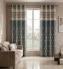 Aqua Polyester Geometric 9Ft Light Filtering Eyelet Long Door Curtain