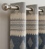 Aqua Polyester Geometric 9Ft Light Filtering Eyelet Long Door Curtain
