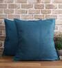 Aqua Solid Jute 18 x 18 Inches Cushion Covers (Set of 2)