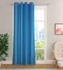 Blue Solid Jute 7 Ft Light Filtering Eyelet Door Curtains (Set of 2)