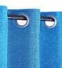 Blue Solid Jute 7 Ft Light Filtering Eyelet Door Curtains (Set of 2)