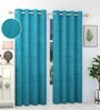 Aqua Floral Velvet 9 Ft Blackout Eyelet Door Curtains (Set of 2)