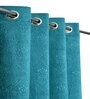 Aqua Floral Velvet 9 Ft Blackout Eyelet Door Curtains (Set of 2)