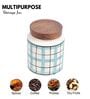 Aqua White Checkered Jar with Wooden Lid