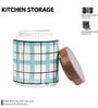 Aqua White Checkered Jar with Wooden Lid