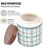 Aqua White Checkered Jar with Wooden Lid