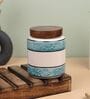 Aqua White Embossed Ceramic Air Tight Jar with Wooden Lid