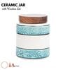 Aqua White Embossed Ceramic Air Tight Jar with Wooden Lid