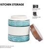 Aqua White Embossed Ceramic Air Tight Jar with Wooden Lid