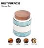 Aqua White Embossed Ceramic Air Tight Jar with Wooden Lid