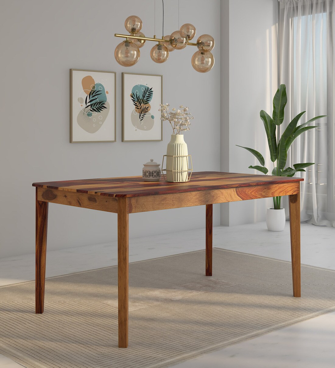 Buy Arabel Sheesham Wood 6 Seater Dining Table In Rustic Teak Finish at